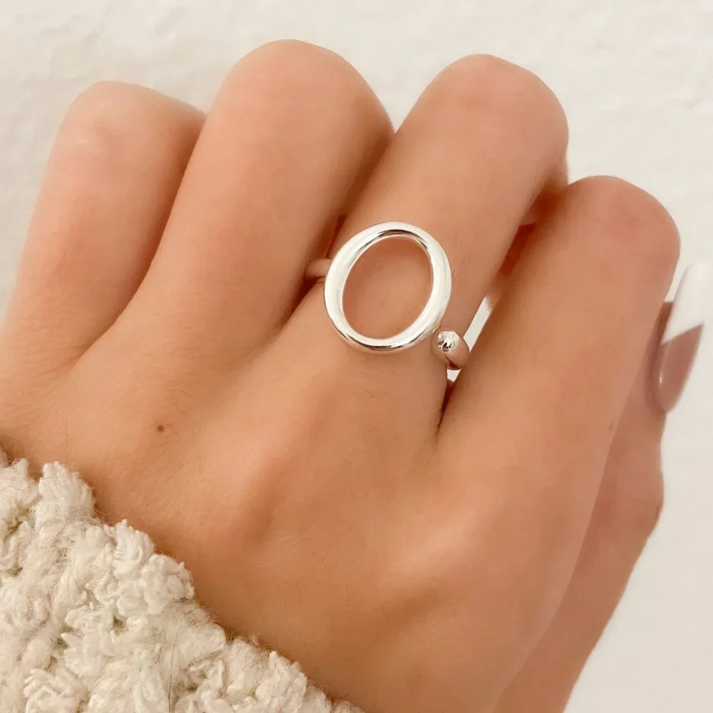 925 Sterling Silver Minimalist Oval Ring Dainty Ring Circle Ring Geometric Ring